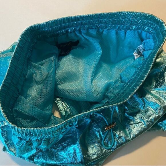 Forever 21 Metallic Foil Party dance aqua hi rise lined bootie shorts rave Small - Picture 4 of 11